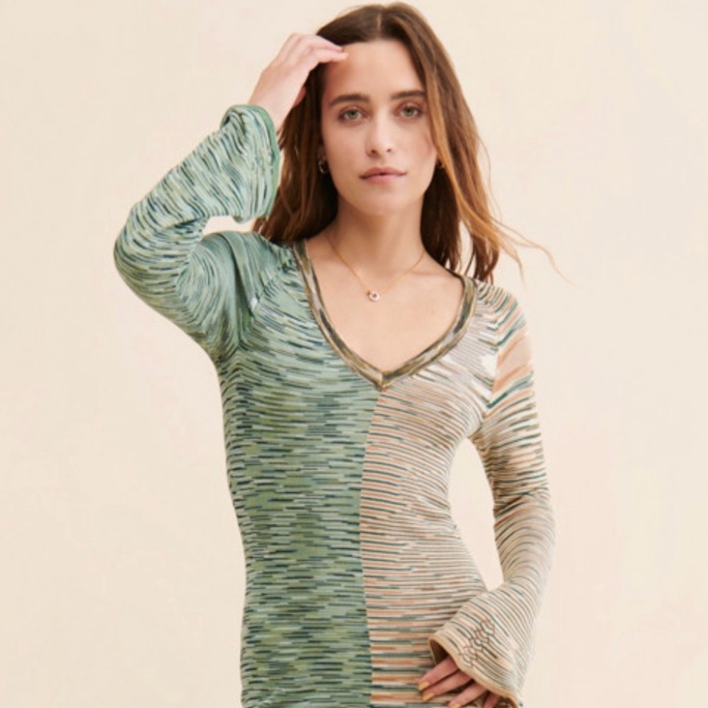 KINGA CSILLA green and brown knit top, size small